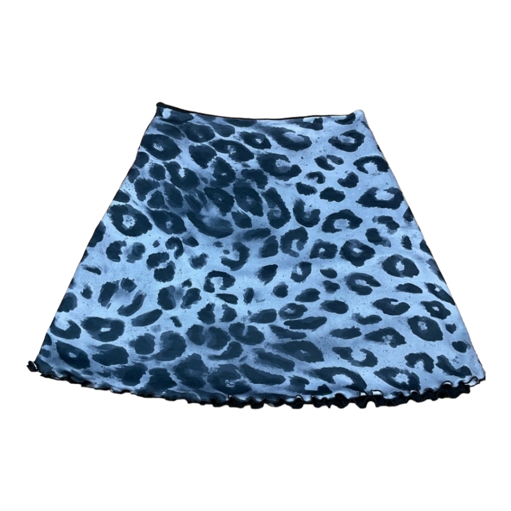 🖤 Leopard Print A-line Double sided Skirt lettuce hem size M 💙
